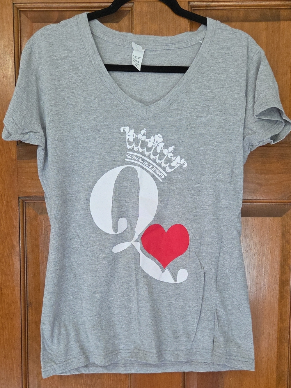 Hanes Gray V-Neck Tee with Black Collar Detail